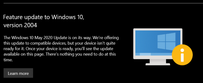 如果设备被阻止接收功能更新 微软Windows 10将这样提示用户